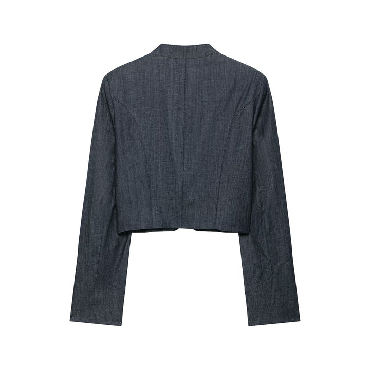 Ladies Bolero-style short jacket in vintage denim style with lace yoke and brass buttons Drune