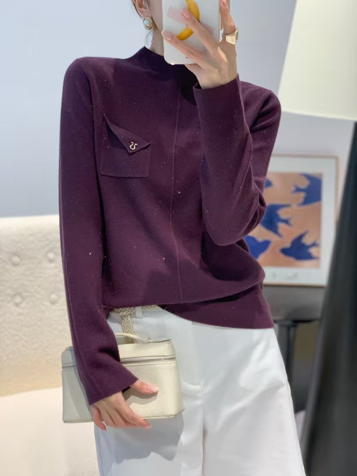 Ladies Elegant Sweater with Stand-up Collar Mune Fashion