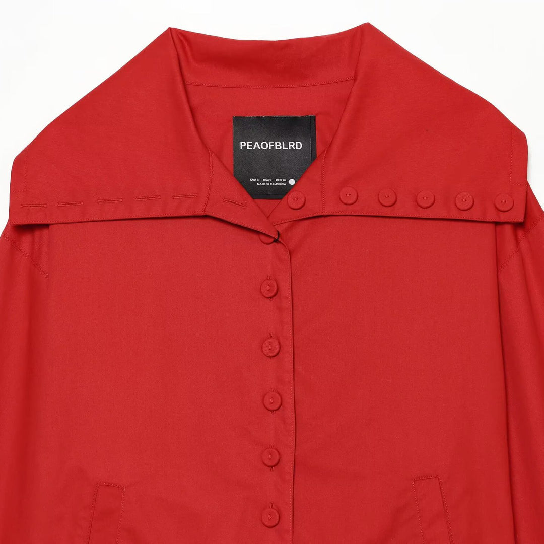 Women Lightweight Shirt Jacket with Oversized Collar, Continuous Button Placket and Patch Pockets Mune Fashion