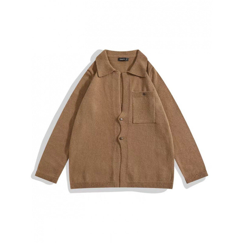 Men's Relaxed Shirt Jacket-Cardigan made of fine knit with lapel collar and patch breast pocket Mune Fashion