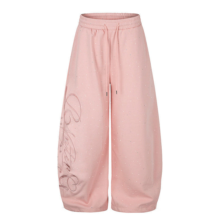 Women Extra Wide Palazzo Sweatpants with Comfort Waistband and Glitter Detail