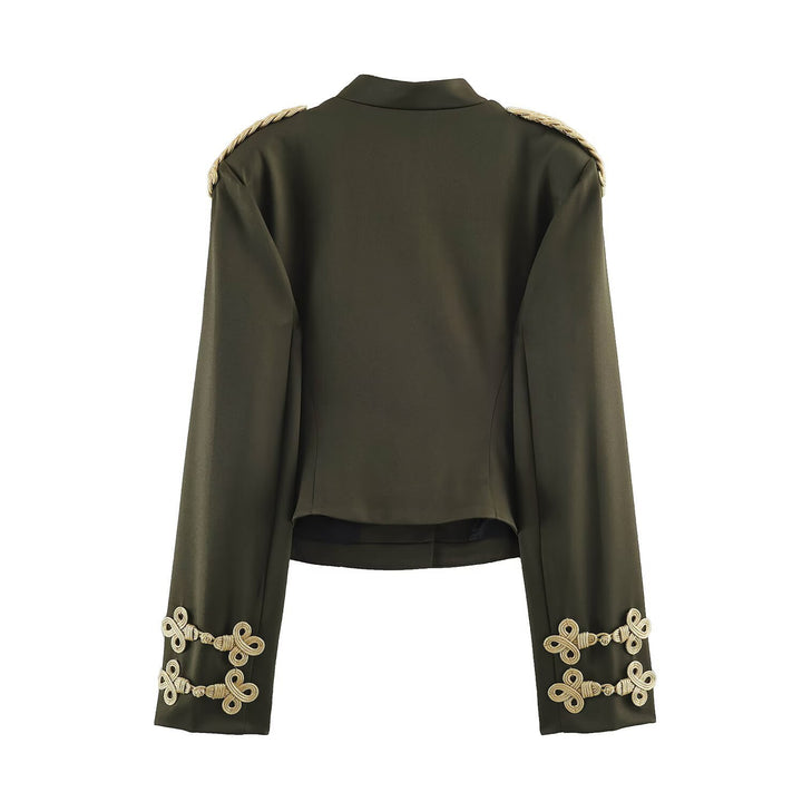 Women's Short Military Blazer with Braided Epaulettes and Decorative Knot Sleeves Mune Fashion