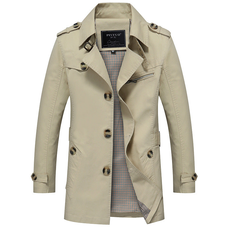 Men's trench coat in field style with stand-up collar, shoulder epaulettes, and checked inner lining Mune Fashion