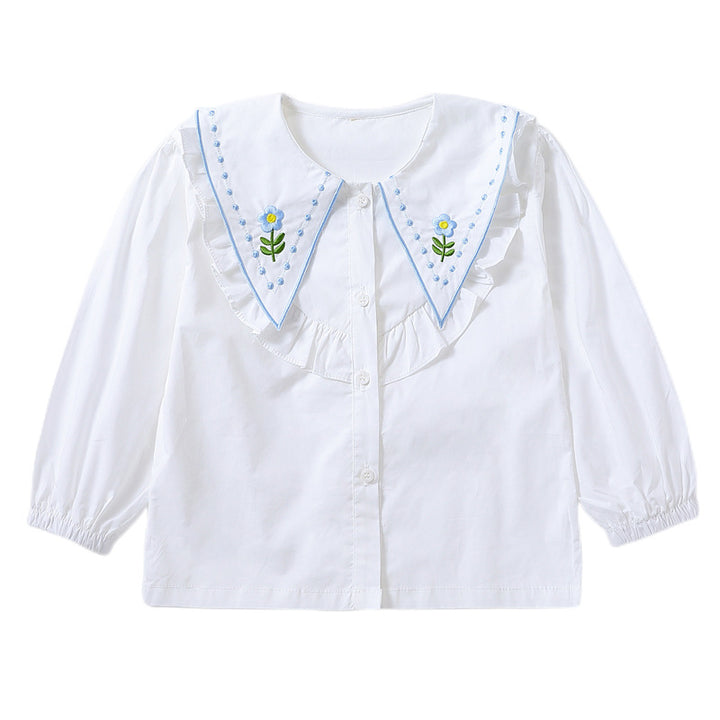 Girl Ruffle Blouse with Embroidered Collar Mune Fashion