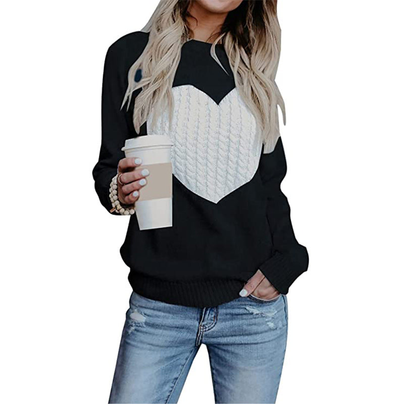 Ladies' knitted sweater with heart application, ribbed cuffs, and casual fit Mune Fashion