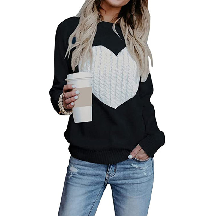 Ladies' knitted sweater with heart application, ribbed cuffs, and casual fit Mune Fashion