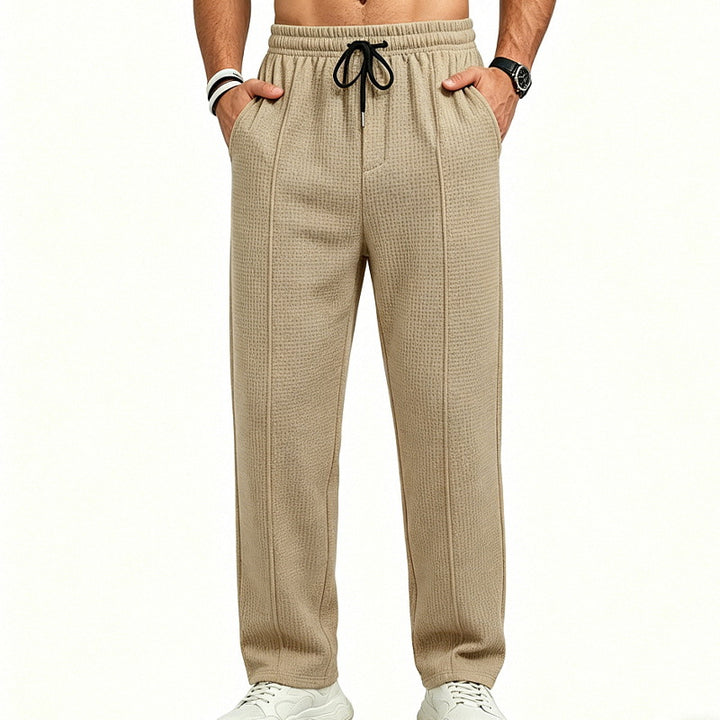 Men's Textured Relax-Fit Jogging Pants with Crease and Drawstring Mune Fashion