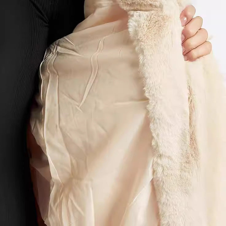 Women's Midi Length Faux Fur Coat with Hood, Teddy Finish and Concealed Button Placket Mune Fashion