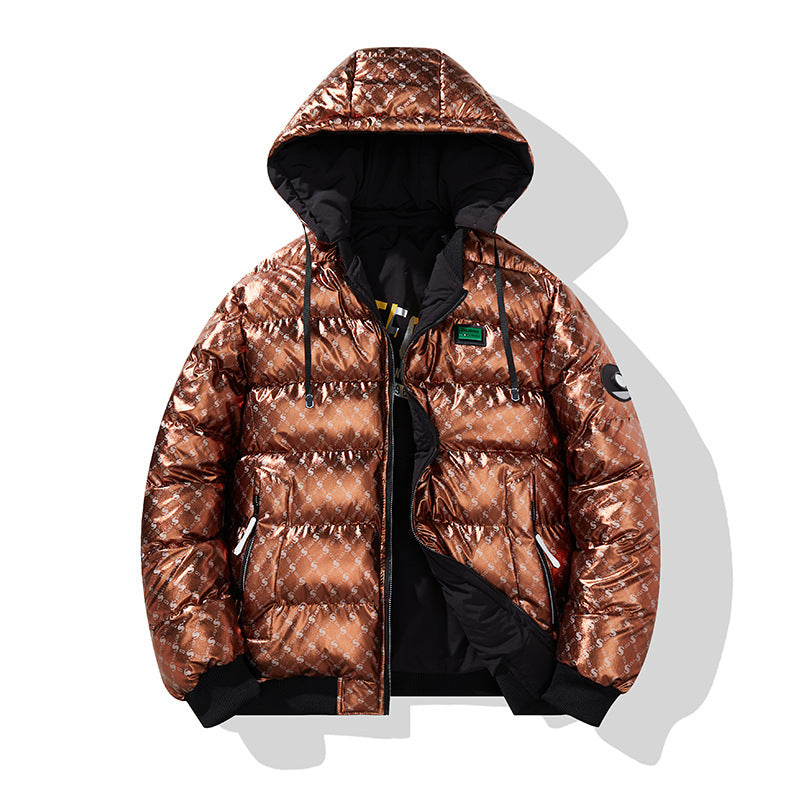 Men's Fashion Quilted Jacket with Hood and Shiny Finish Mune Fashion