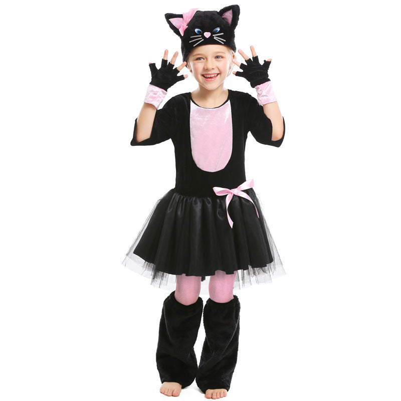 Girl Cat Costume with Tail and Soft Plush Mune Fashion