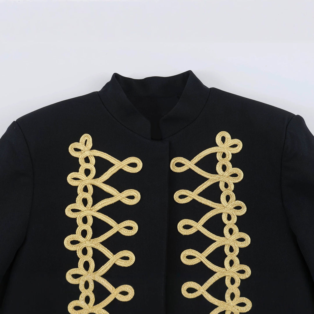 Women's Cropped Bolero Jacket with High Stand-Up Collar and Decorative Galloon Trim Mune Fashion