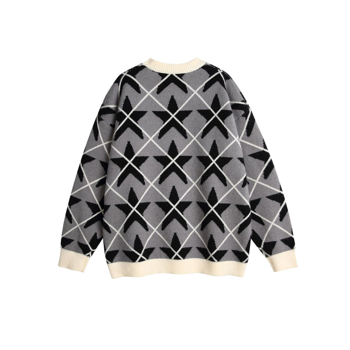 Unisex Chunky Knit Crew Neck Sweater with Star Jacquard Mune Fashion