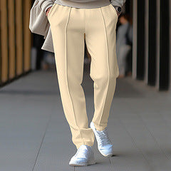 Unisex nan tapered leisure pants with crease, elastic drawstring waistband and straight leg Mune Fashion