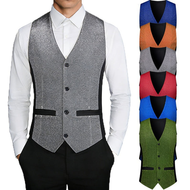 Men's Glitter Vest with Tailored Cut and Contrast Side Panels Mune Fashion