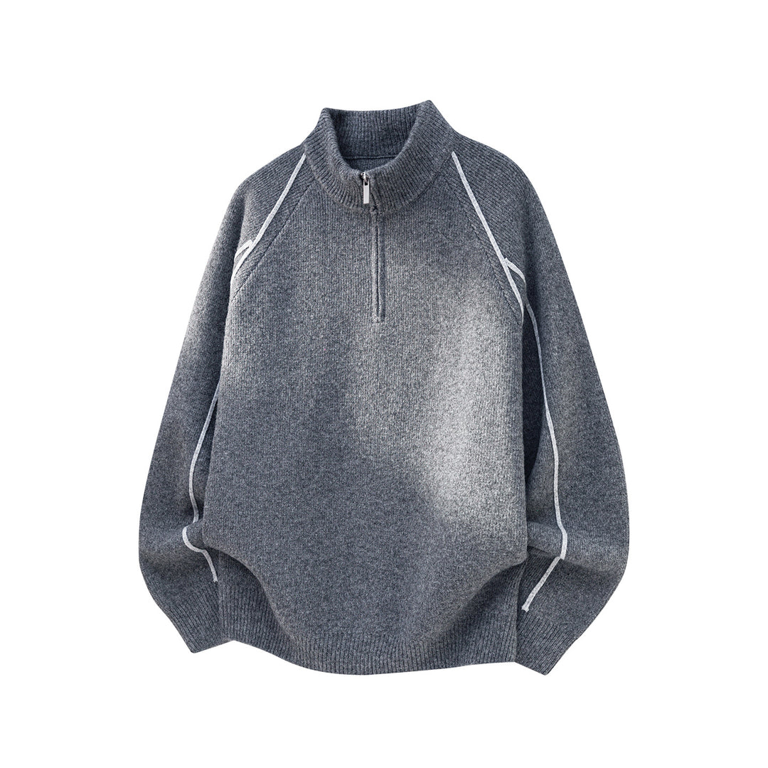 Men's Oversized Knit Sweater with Half-Zip and Contrast Piping Mune Fashion