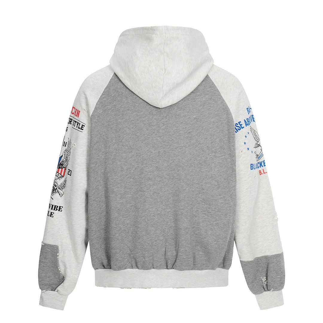 Men's Zip Hoodie in Vintage College Look with Raglan Sleeves and Distressed Details Mune Fashion