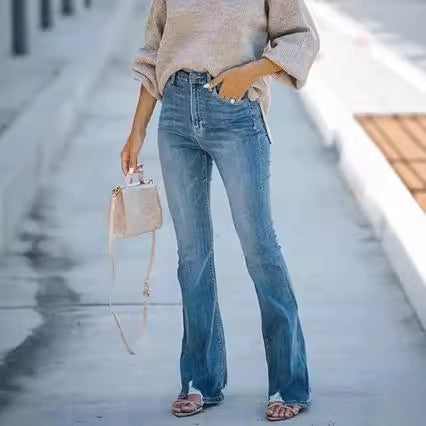 Women’s straight-cut jeans in cropped length with frayed hem Mune Fashion