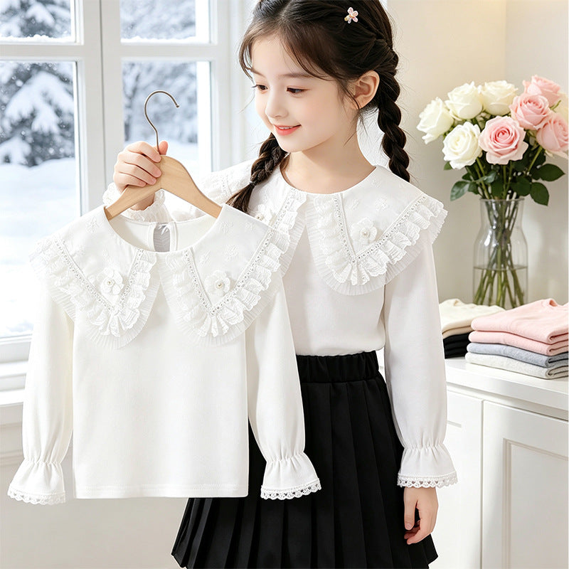 Girl's blouse with romantic ruffled hem and fine embroidery Mune Fashion