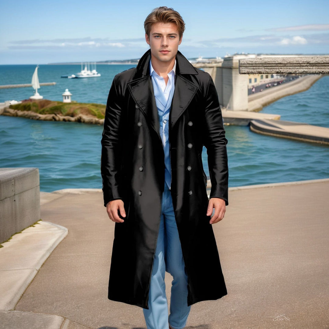Men's Elegant and Shiny Trench Coat Mune