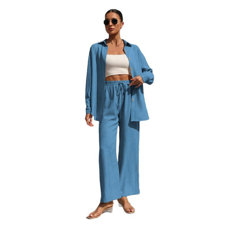 Women's Two-Piece Linen Look Loungewear Set with Oversized Shirt and Wide Comfort Palazzo Mune Fashion