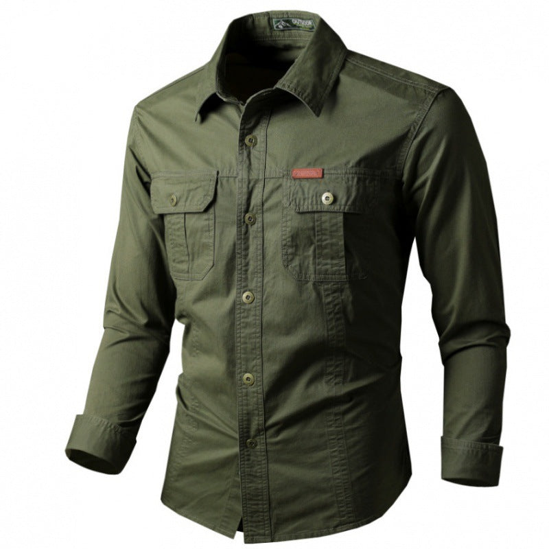 Men's Long Sleeve Work Shirt with Double Chest Pockets and Durable Twill Mune Fashion