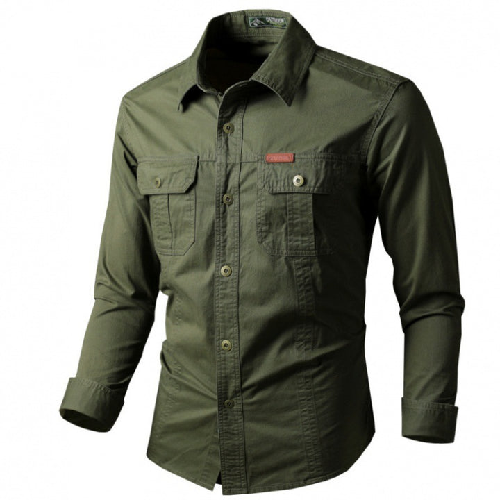 Men's Long Sleeve Work Shirt with Double Chest Pockets and Durable Twill Mune Fashion