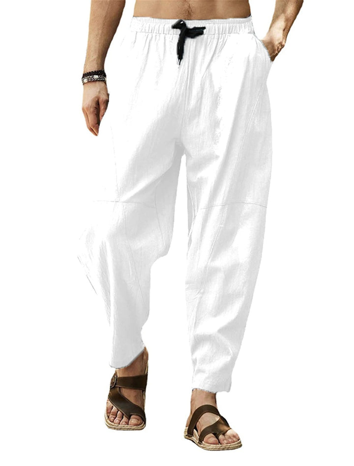 Men's casual linen harem pants with elastic waistband and side pockets Mune Fashion