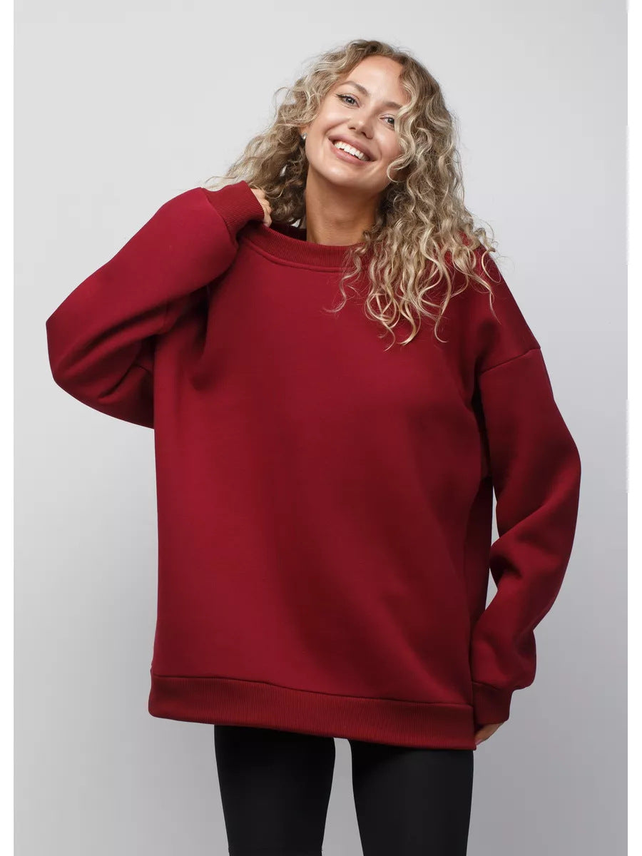 Women's Oversized Sweatshirt with Round Neck, Dropped Shoulders and Ribbed Cuffs Mune Fashion
