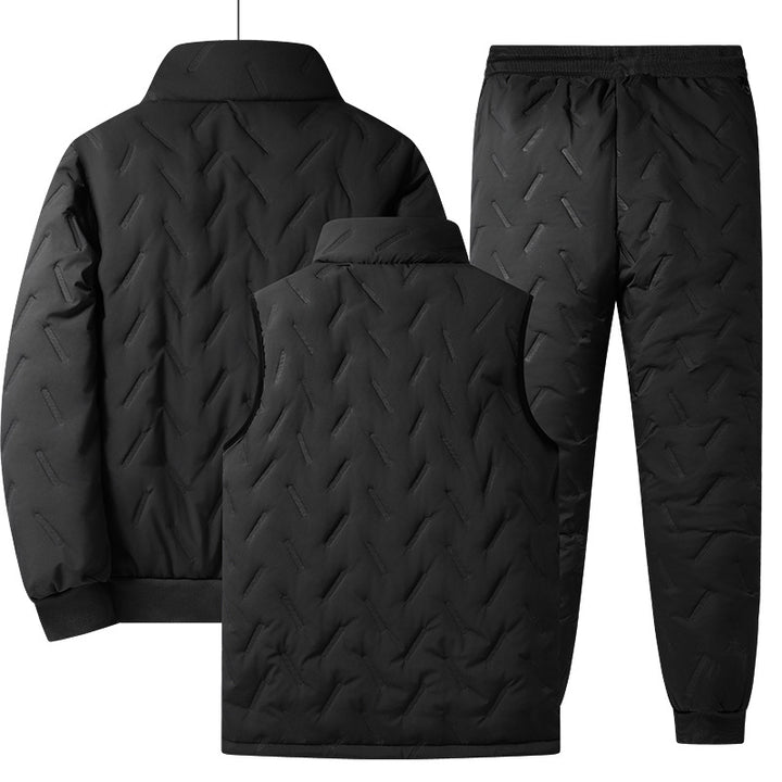 Men's Three-Piece Quilted Winter Set with Teddy Lining — Stand Collar Jacket, Padded Vest & Thermal Pants Mune Fashion