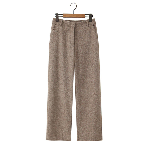 Women High-Waisted Wide Wool Blend Pants with Straight Leg Mune Fashion