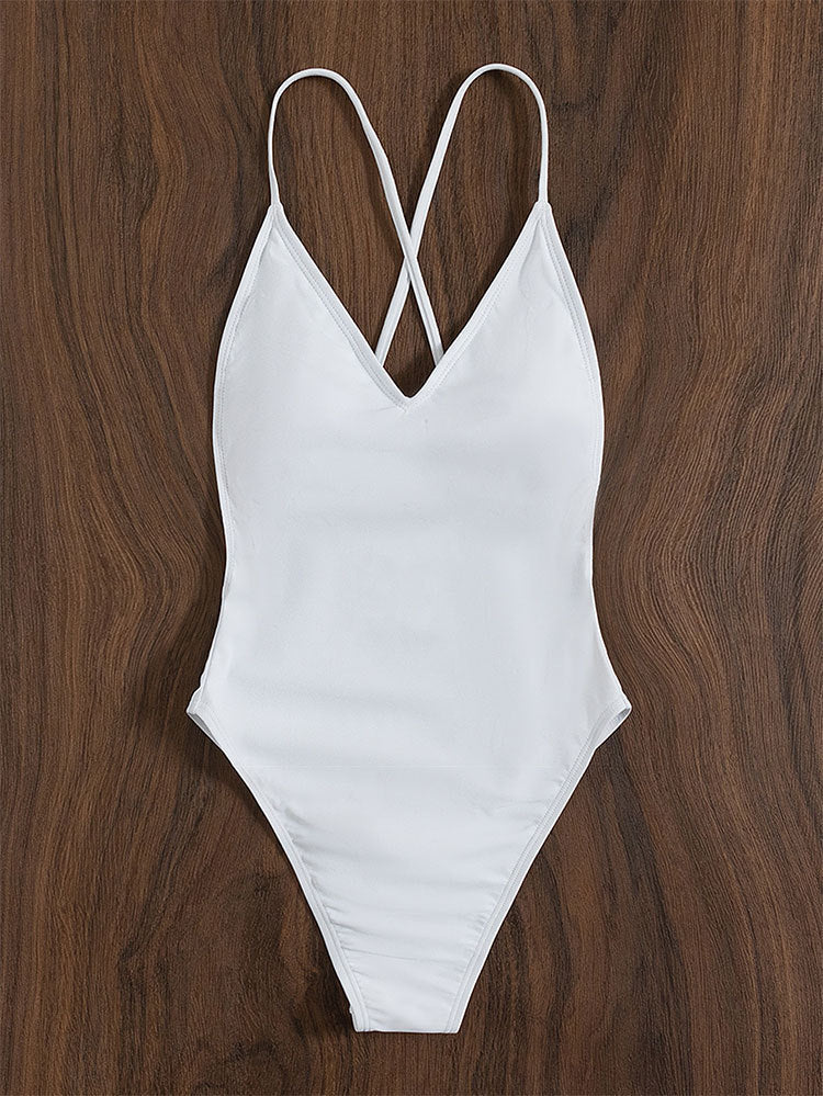 Women's One-Piece Swimsuit with Deep V-Neck and Crisscross Straps Mune Fashion