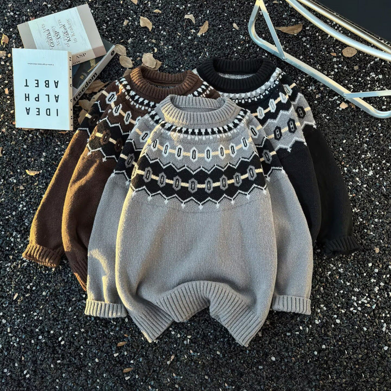 Unisex Oversized Round Neck Pullover with Norwegian Jacquard and Ribbed Cuffs Mune Fashion