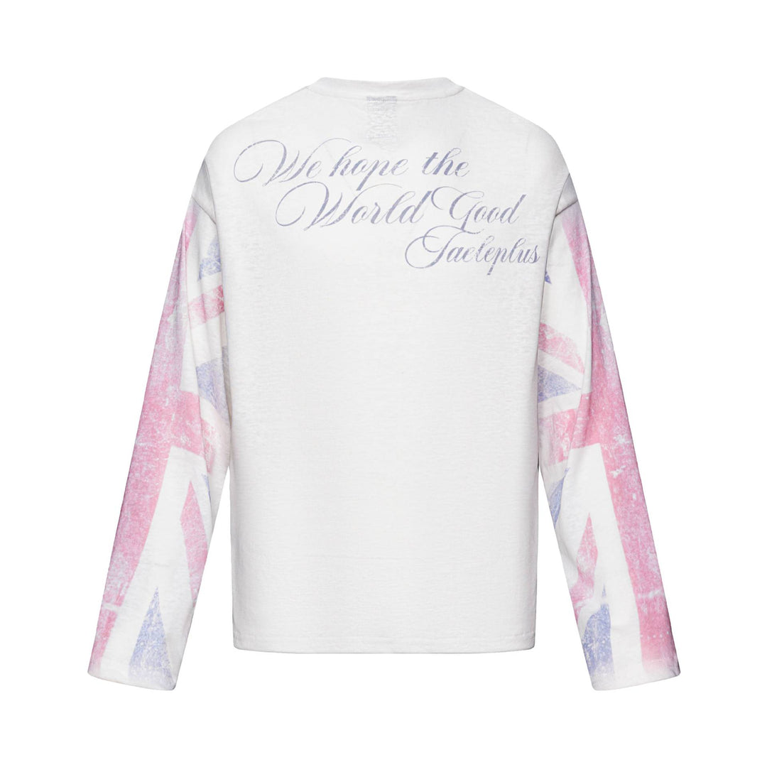 Unisex Long Sleeve Henley Shirt with Chest Pocket and Vintage Flag Print Mune Fashion