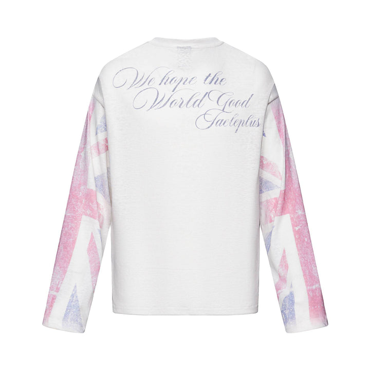 Unisex Long Sleeve Henley Shirt with Chest Pocket and Vintage Flag Print Mune Fashion