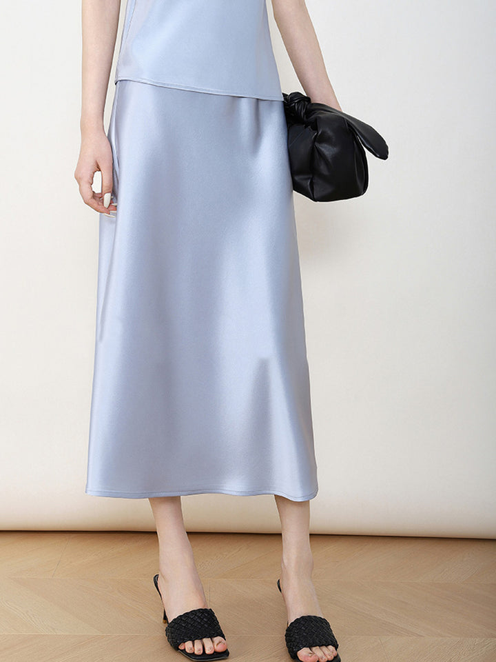 Women's Elegant High-Waisted Satin Midi Skirt Mune Fashion