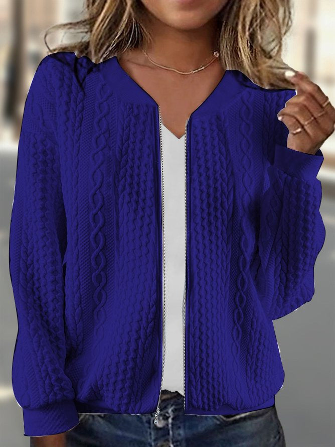 Women's knitted bomber jacket with zipper and cable pattern Drune