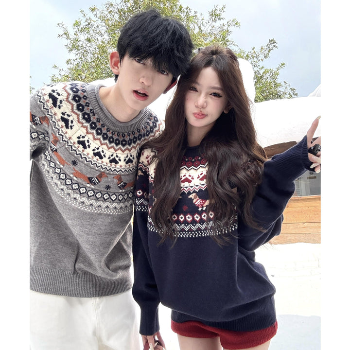 Women's Patterned Sweater with Round Neck Mune Fashion