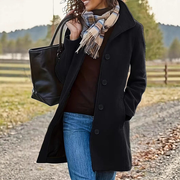 Women's tailored wool blend coat with large button placket and side pockets Mune Fashion