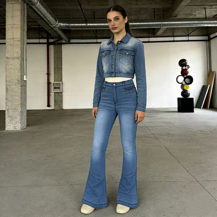 Women nan High-Waist flared jeans with shaping hip silhouette, reinforced leg seams, and extra wide trumpet legs Mune Fashion