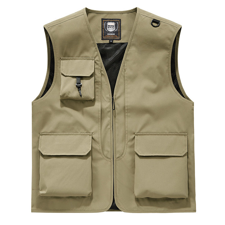 Men's Visible Multifunctional Utility Vest with Mesh Lining, Multiple Pockets and D-Ring Drun