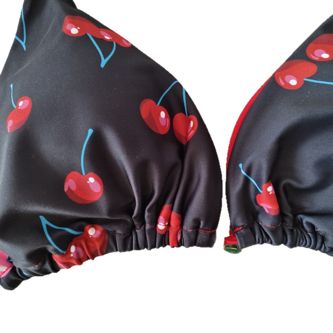 Women's triangle bikini with playful cherry pattern and elastic ties Mune Fashion