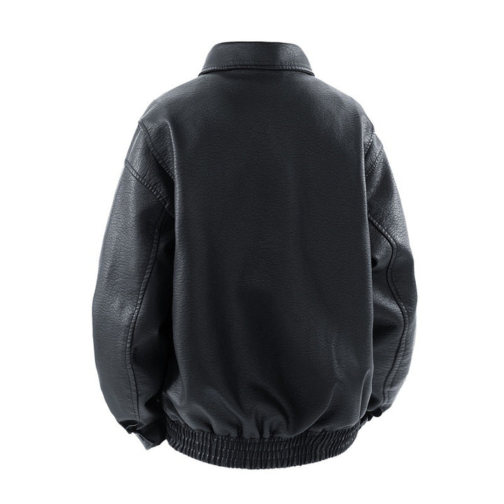 Men's Boxy Faux Leather Flight Jacket with Large Flap Front Pockets andElastic Waistband Mune Fashion