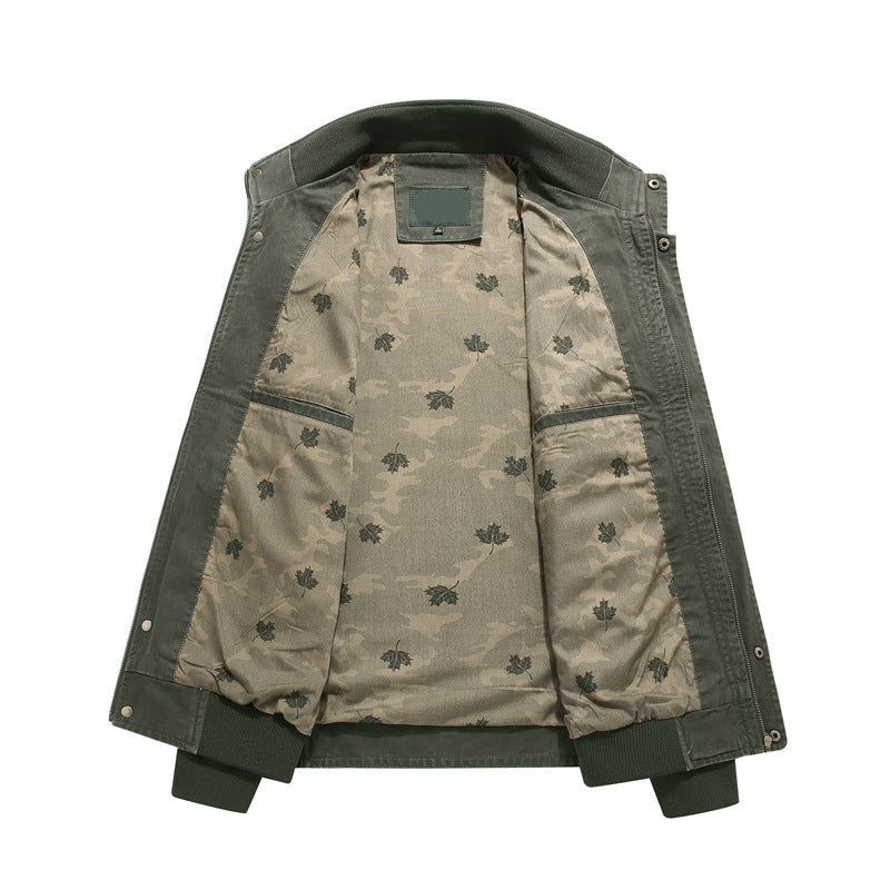 Men's Canvas Field Jacket in Bomber Style with Ribbed Cuffs, Flap Pockets, and Printed Inner Lining Mune Fashion