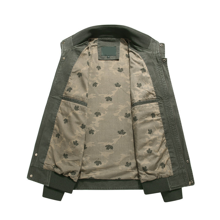 Men's Canvas Field Jacket in Bomber Style with Ribbed Cuffs, Flap Pockets, and Printed Inner Lining Mune Fashion