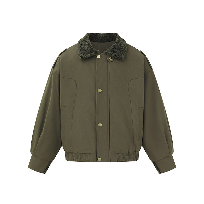 Women's short-cut boxy blouson with teddy collar and shoulder tabs Mune Fashion
