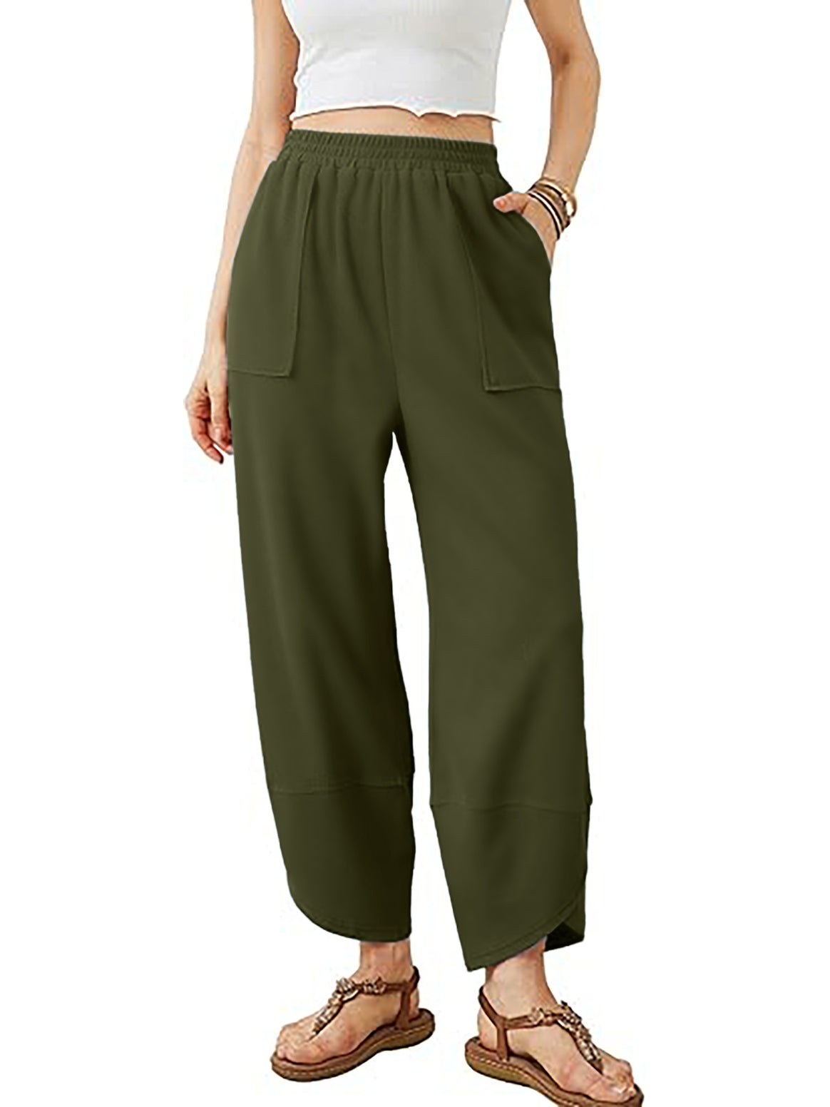 Women's culotte pants with elastic waistband and patch pockets Mune Fashion