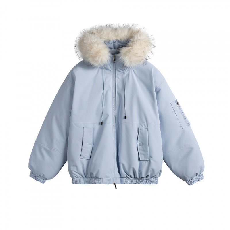 Women's Padded Bomber Jacket with Faux Fur Hood, Boxy Cut and Utility Pockets Mune Fashion