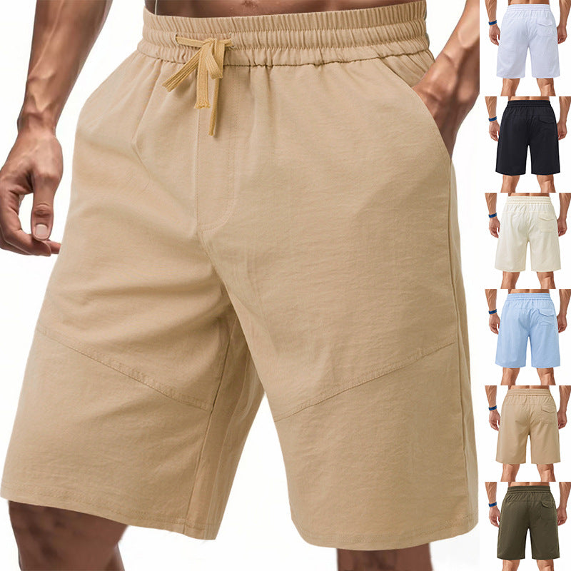 Men's knee-length linen blend shorts with elastic drawstring waistband and side pockets Mune Fashion