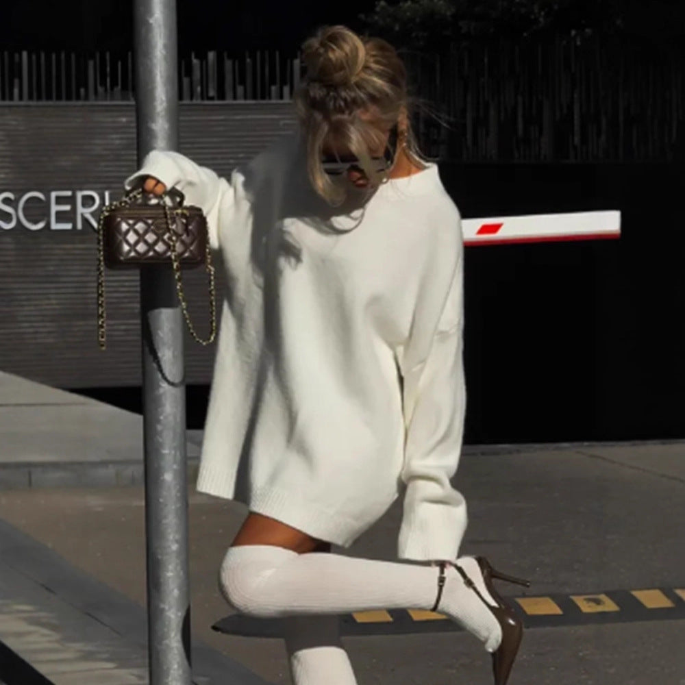 Women Oversized Knit Sweater with Loose Fit and Extended Hem Mune Fashion