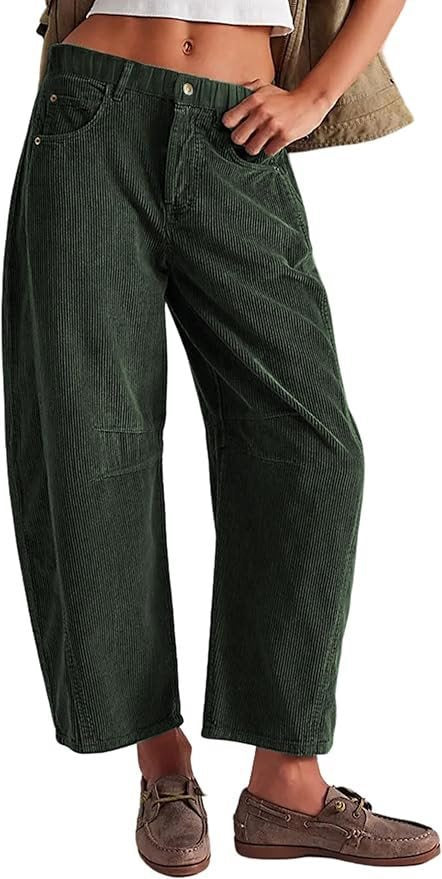 Women Wide Cord Pants with High Waist, Cropped Leg and Side Pockets Mune Fashion